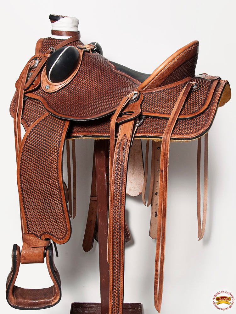 HILASON Western Horse Saddle Leather Wade Ranch Roping Basketweave Brown | Hand Tooled &amp; For Horses