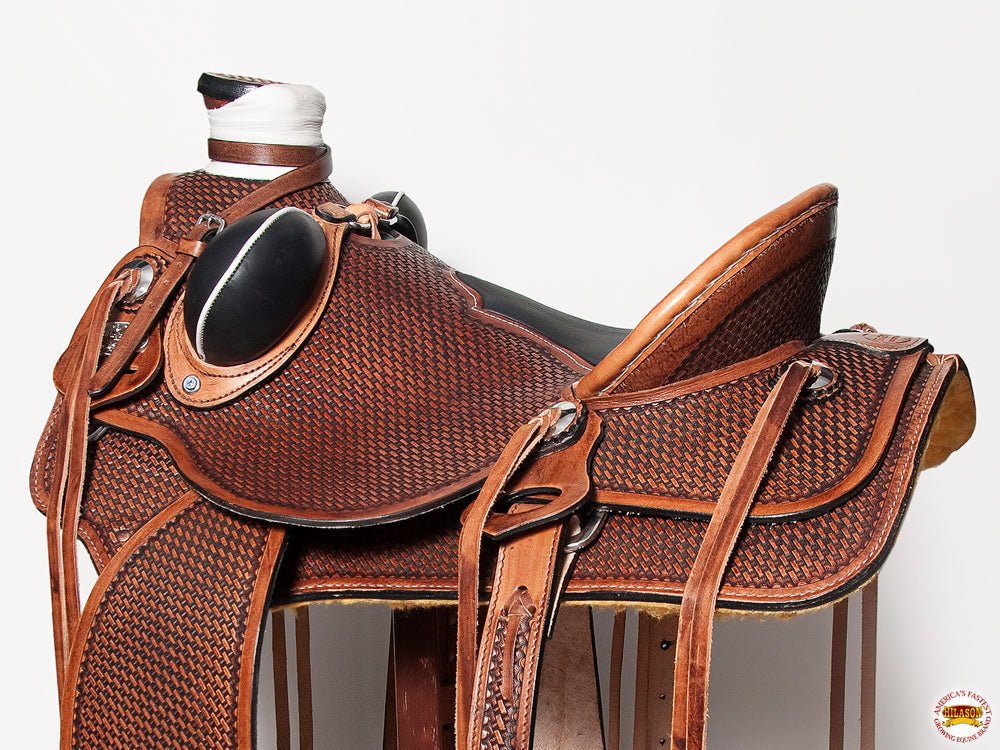 HILASON Western Horse Saddle Leather Wade Ranch Roping Basketweave Brown | Hand Tooled &amp; For Horses
