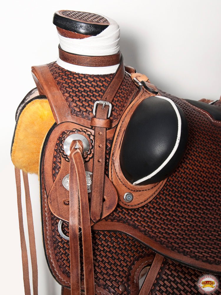 HILASON Western Horse Saddle Leather Wade Ranch Roping Basketweave Brown | Hand Tooled &amp; For Horses