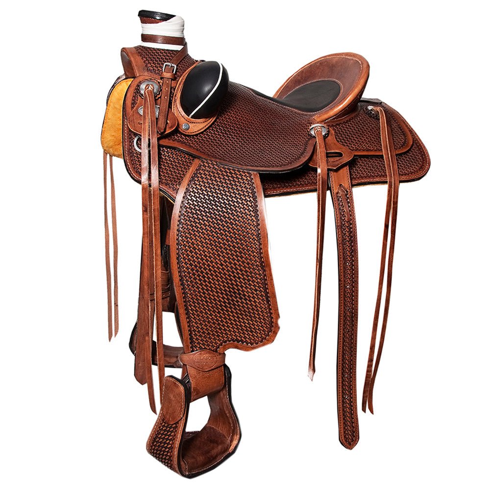 HILASON Western Horse Saddle Leather Wade Ranch Roping Basketweave Brown | Hand Tooled &amp; For Horses