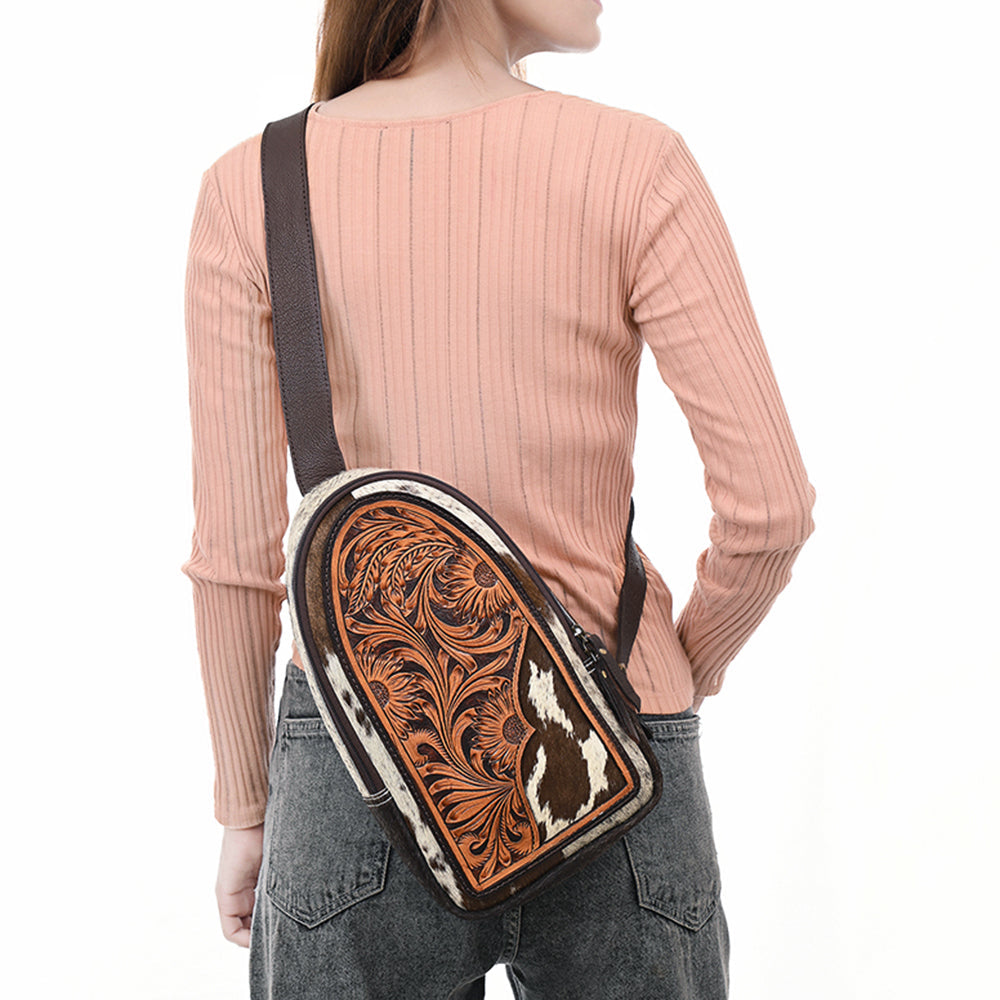 American Darling Sling Beautifully Hand Tooled Hair-On Genuine Leather women bag western handbag purse