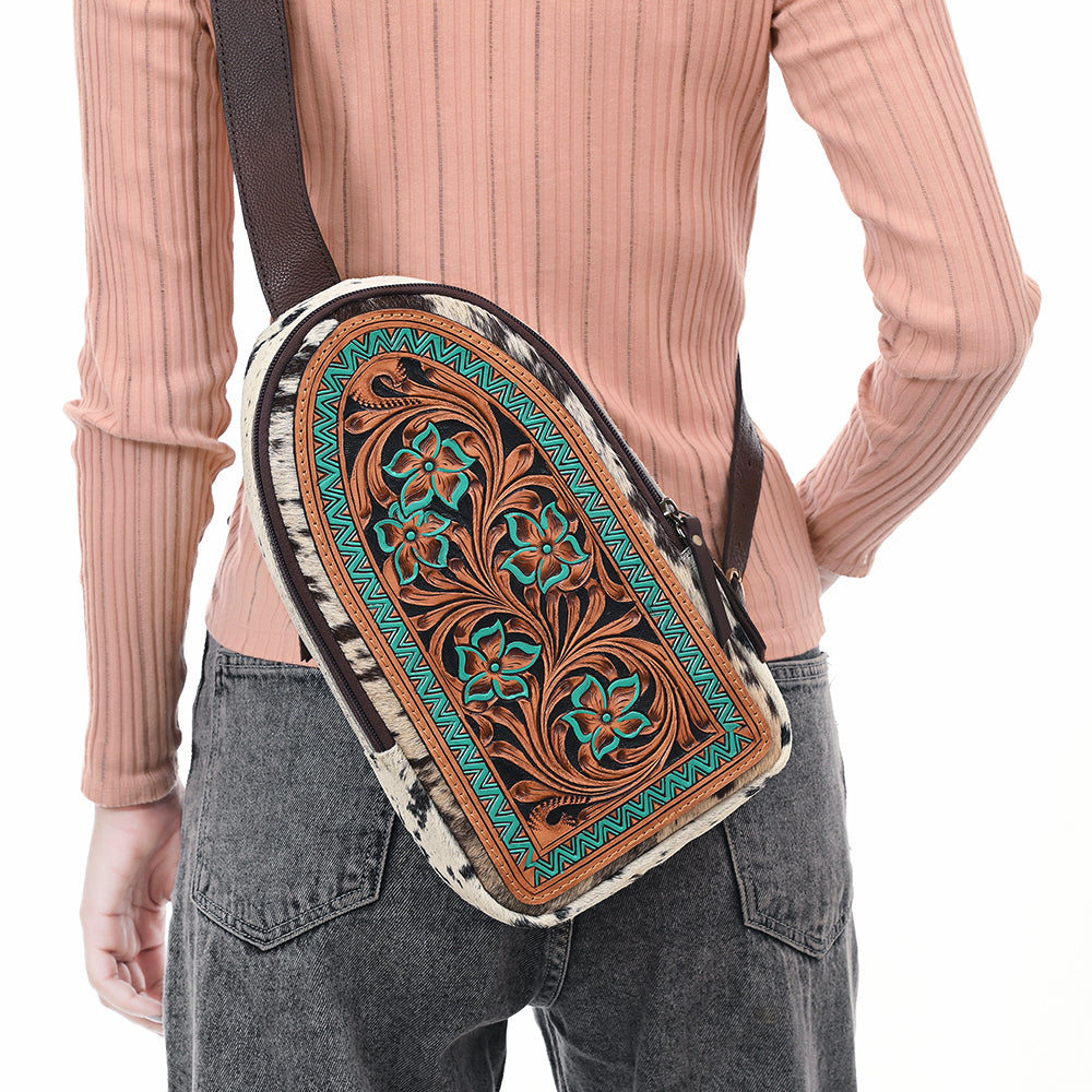 American Darling Sling Beautifully Hand Tooled Hair On Genuine Leather Women Bag Western Handbag Purse |