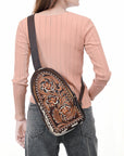 American Darling Sling Beautifully Hand Tooled Hair On Genuine Leather Women Bag Western Handbag Purse |