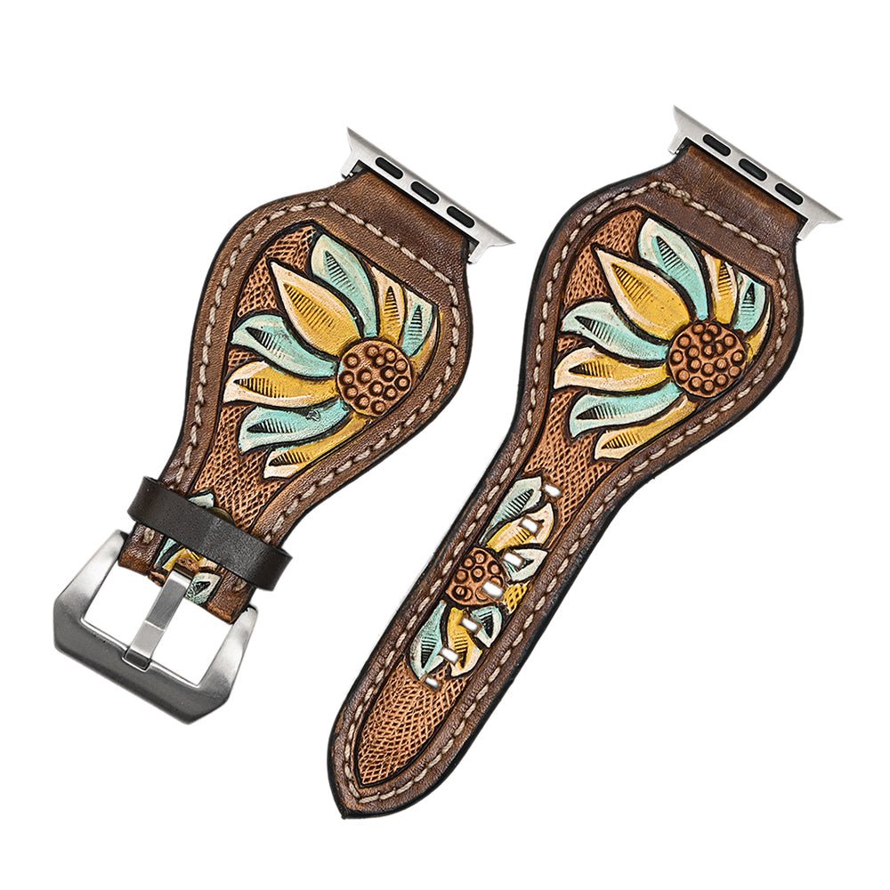 American Darling Floral Hand Tooled I watch Men Women Genuine Leather