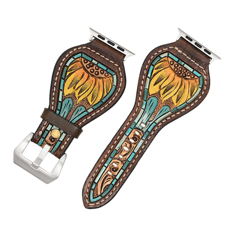 American Darling Floral Hand Tooled I watch Men Women Genuine Leather