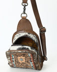 American Darling Sling Beautifully Hand Tooled  Hair-On Genuine Leather women bag western handbag purse