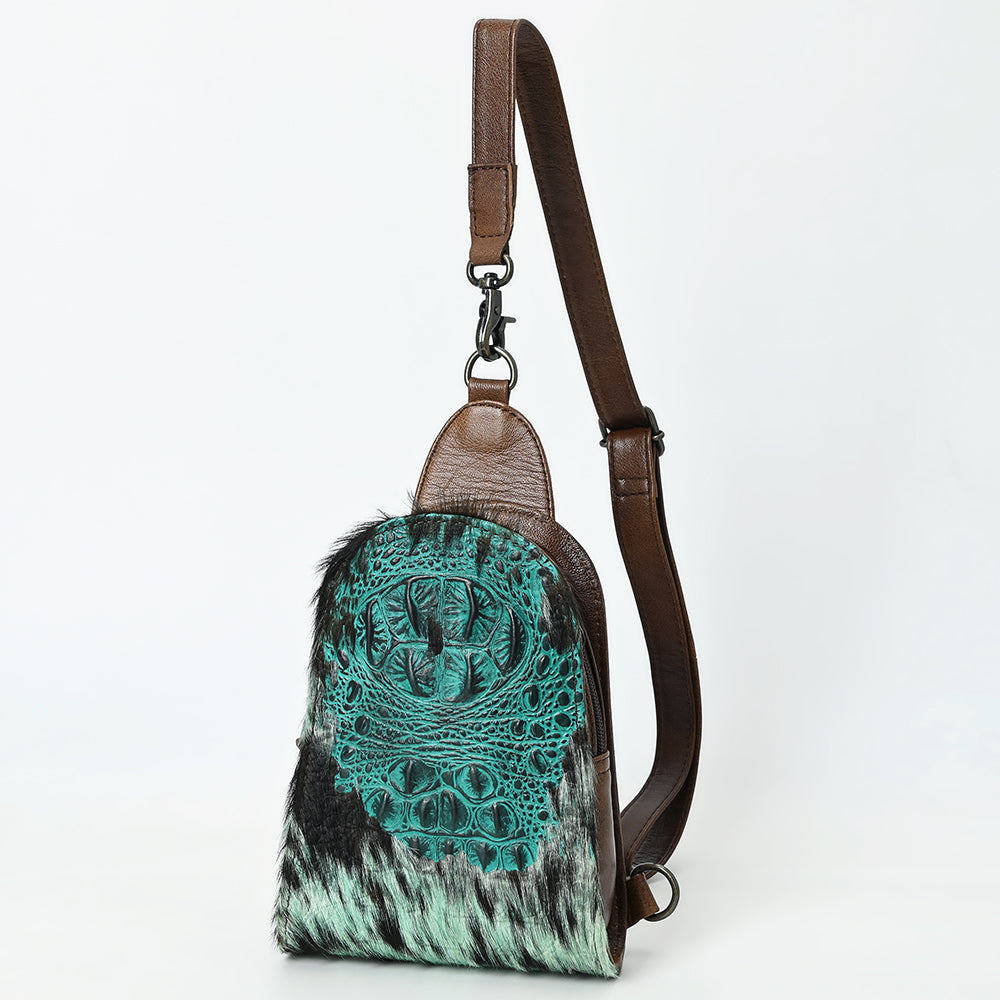 American Darling Sling Hair-On Crocodile embossed Genuine Leather women bag western handbag purse