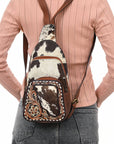 American Darling Adbga609 Sling Hand Tooled Hair-On Genuine Leather Women Bag Western Handbag Purse