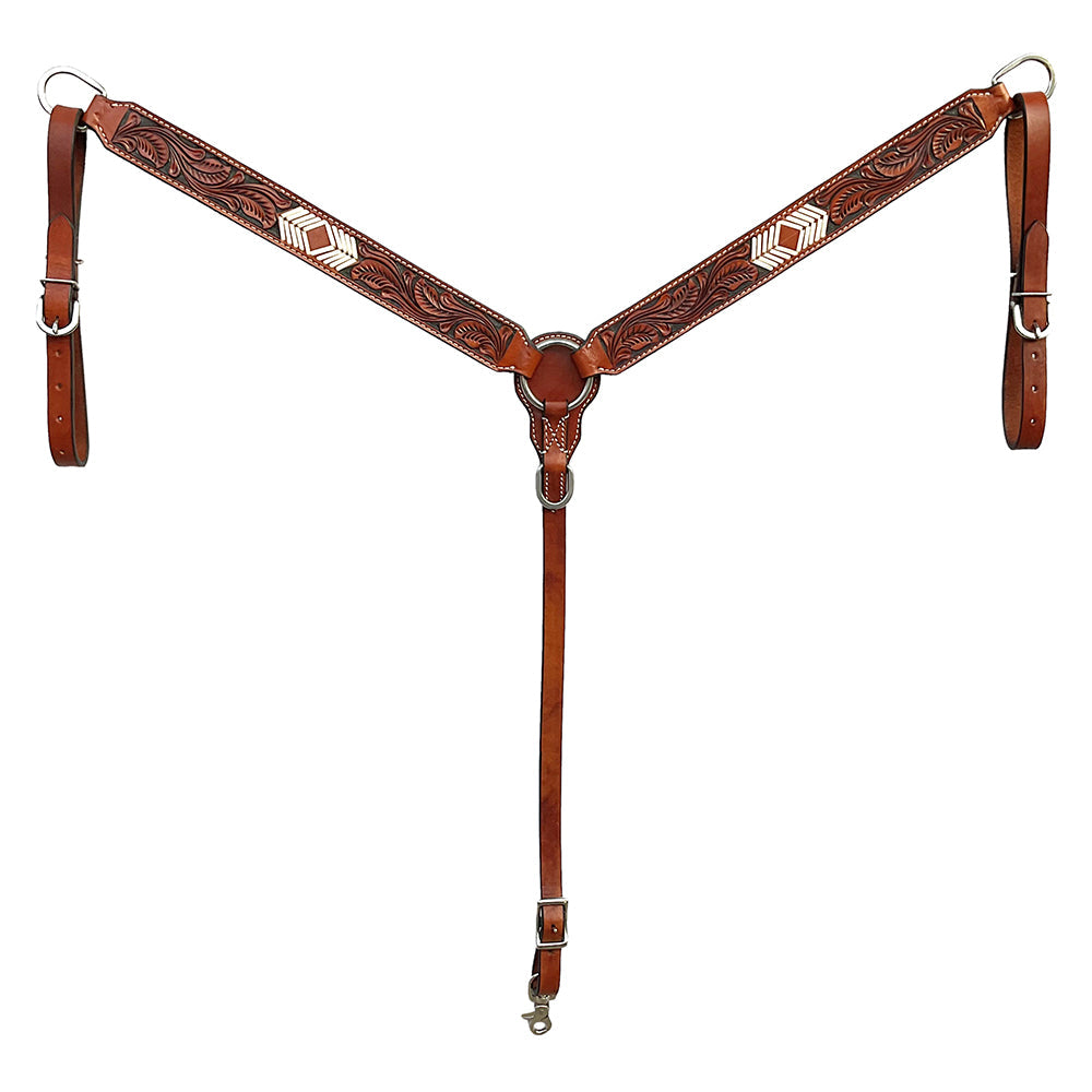 BAR H EQUINE Western Handtooled Leather Horse Headstall &amp; Breast Collar Set