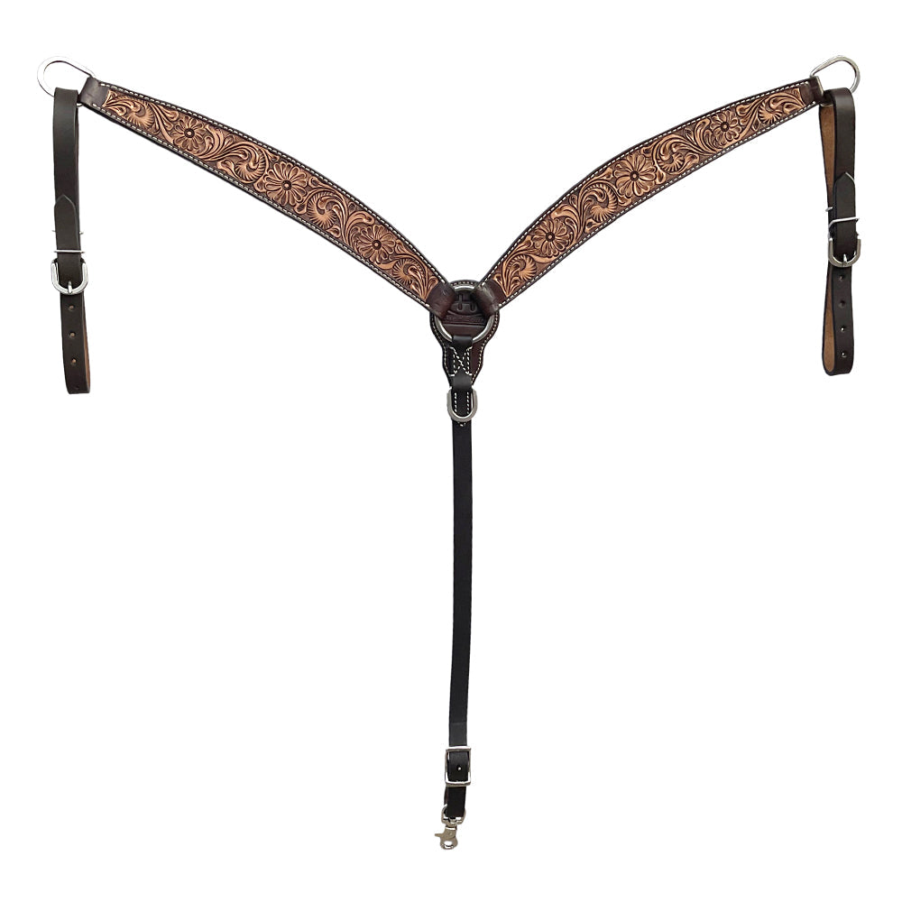 BAR H EQUINE Western Handtooled Leather Horse Headstall &amp; Breast Collar Set