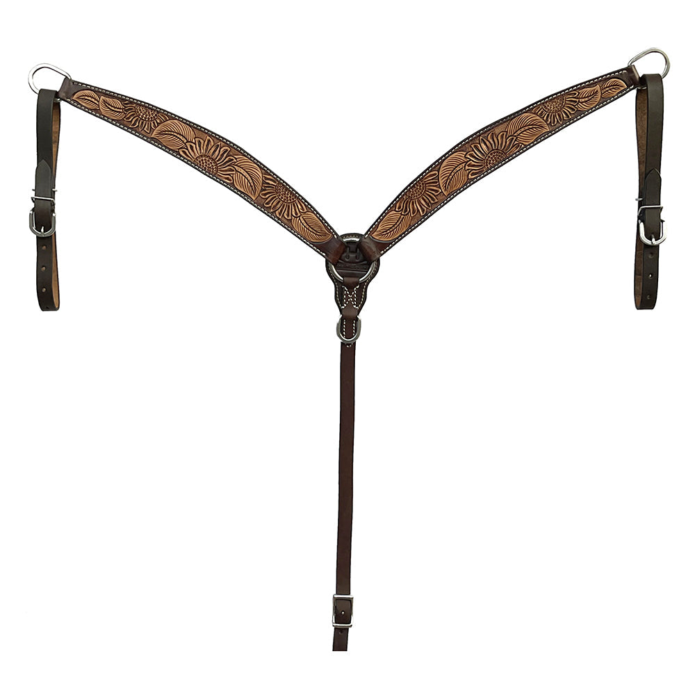 BAR H EQUINE Western Handtooled Leather Horse Headstall &amp; Breast Collar Set