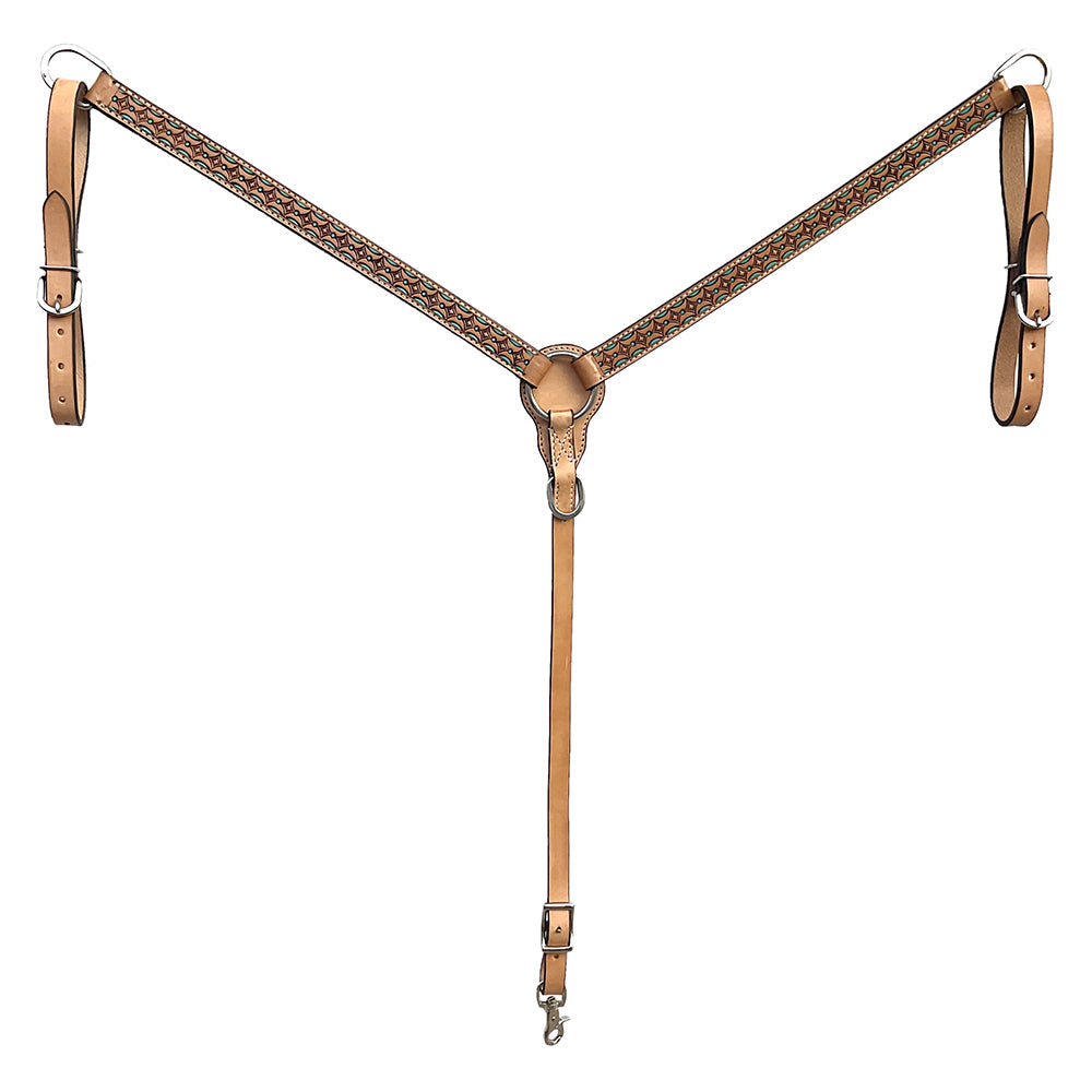 BAR H EQUINE Western Handtooled Leather Horse Headstall &amp; Breast Collar Set