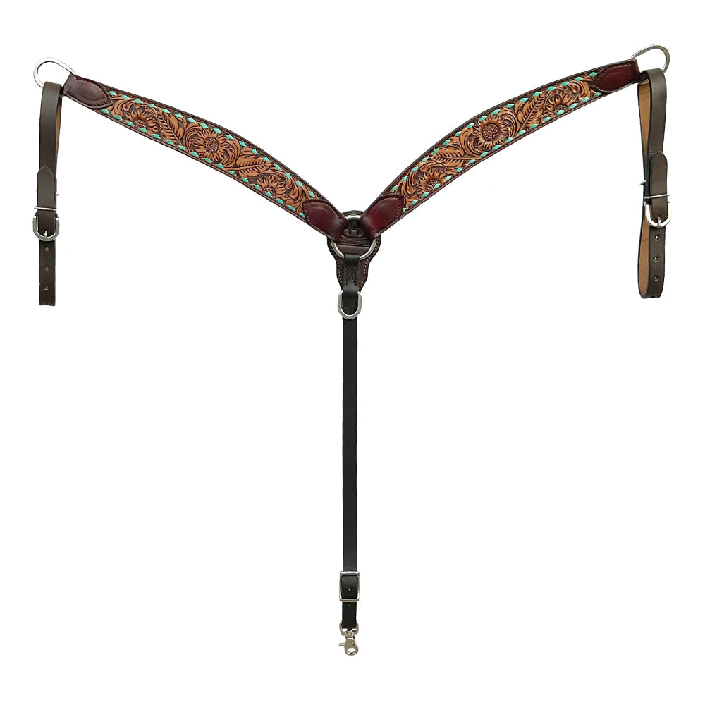 BAR H EQUINE Western Handtooled Leather Horse Headstall &amp; Breast Collar Set