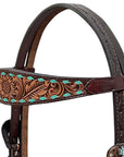 BAR H EQUINE Western Handtooled Leather Horse Headstall & Breast Collar Set