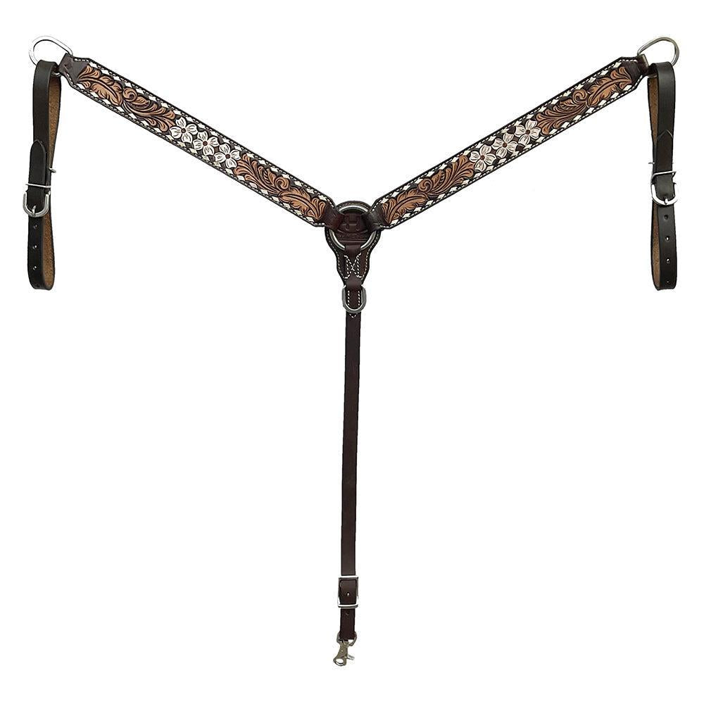 BAR H EQUINE Western Handtooled Leather Horse Headstall &amp; Breast Collar Set