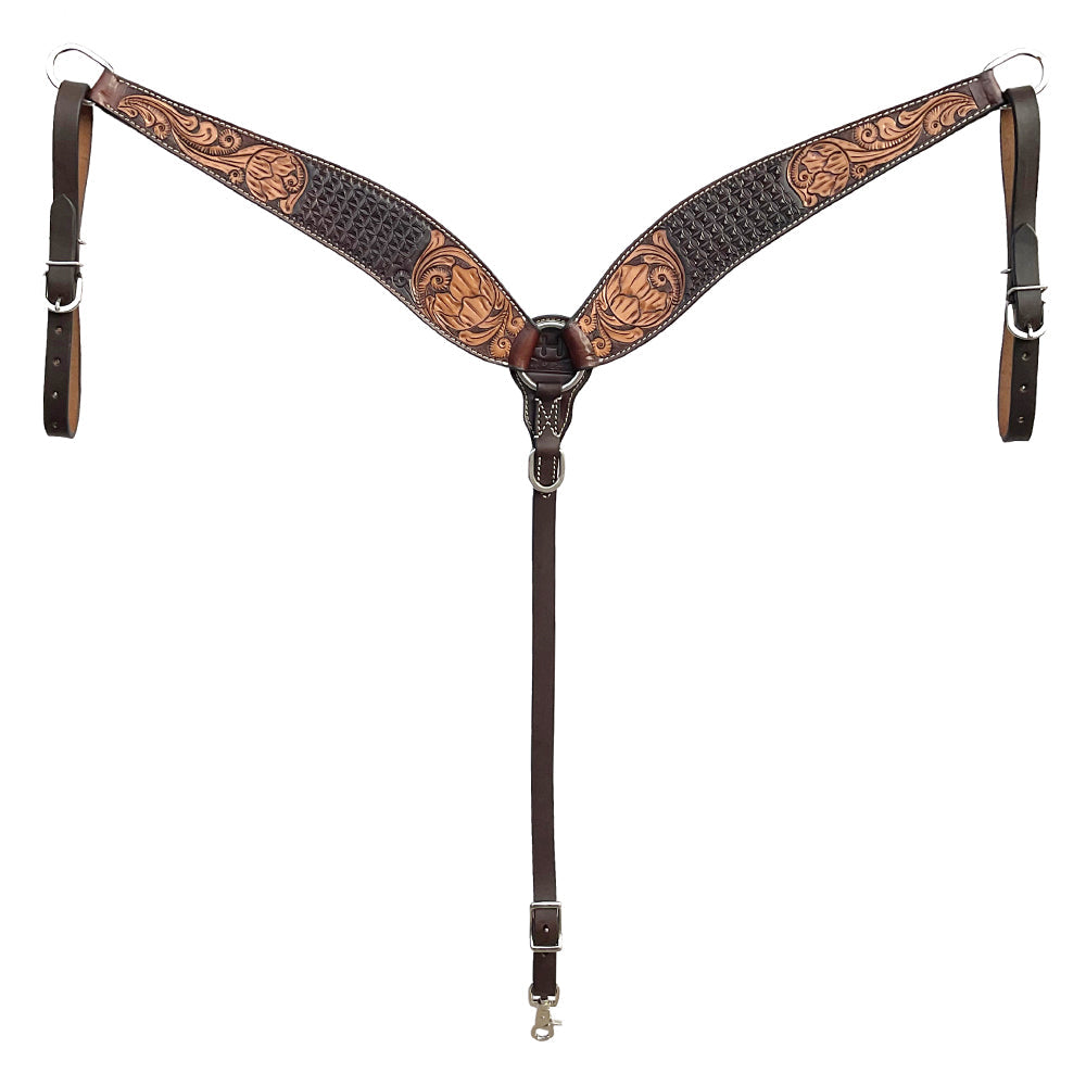 BAR H EQUINE Western Handtooled Leather Horse Headstall &amp; Breast Collar Set
