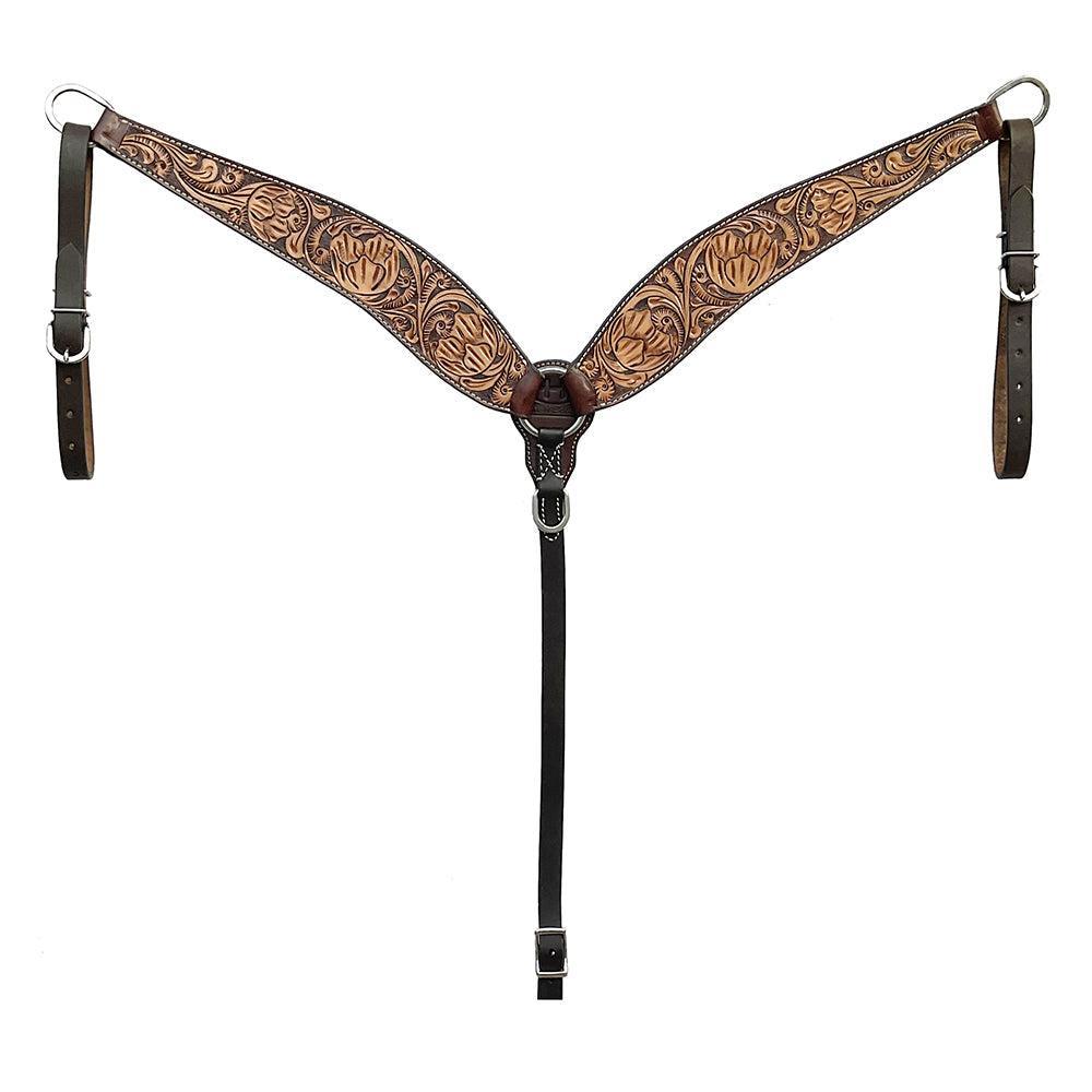 BAR H EQUINE Western Handtooled Leather Horse Headstall &amp; Breast Collar Set