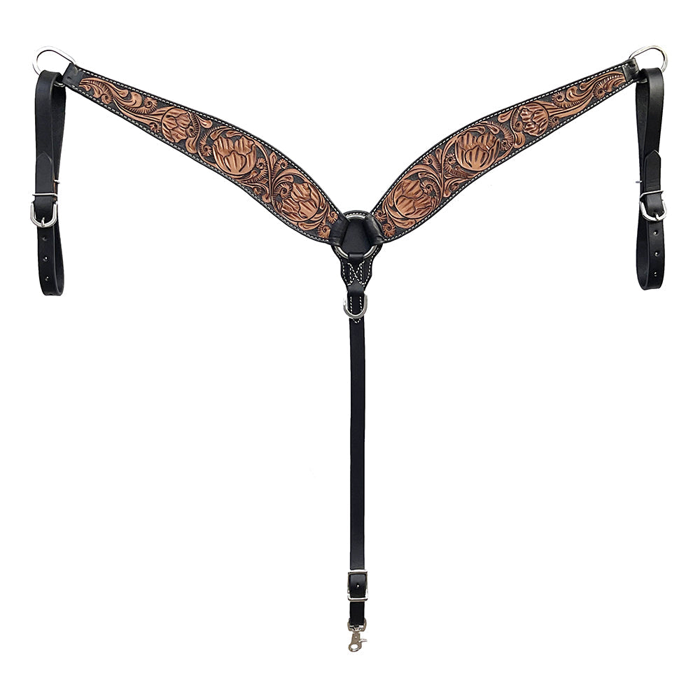 BAR H EQUINE Western Handtooled Leather Horse Headstall &amp; Breast Collar Set