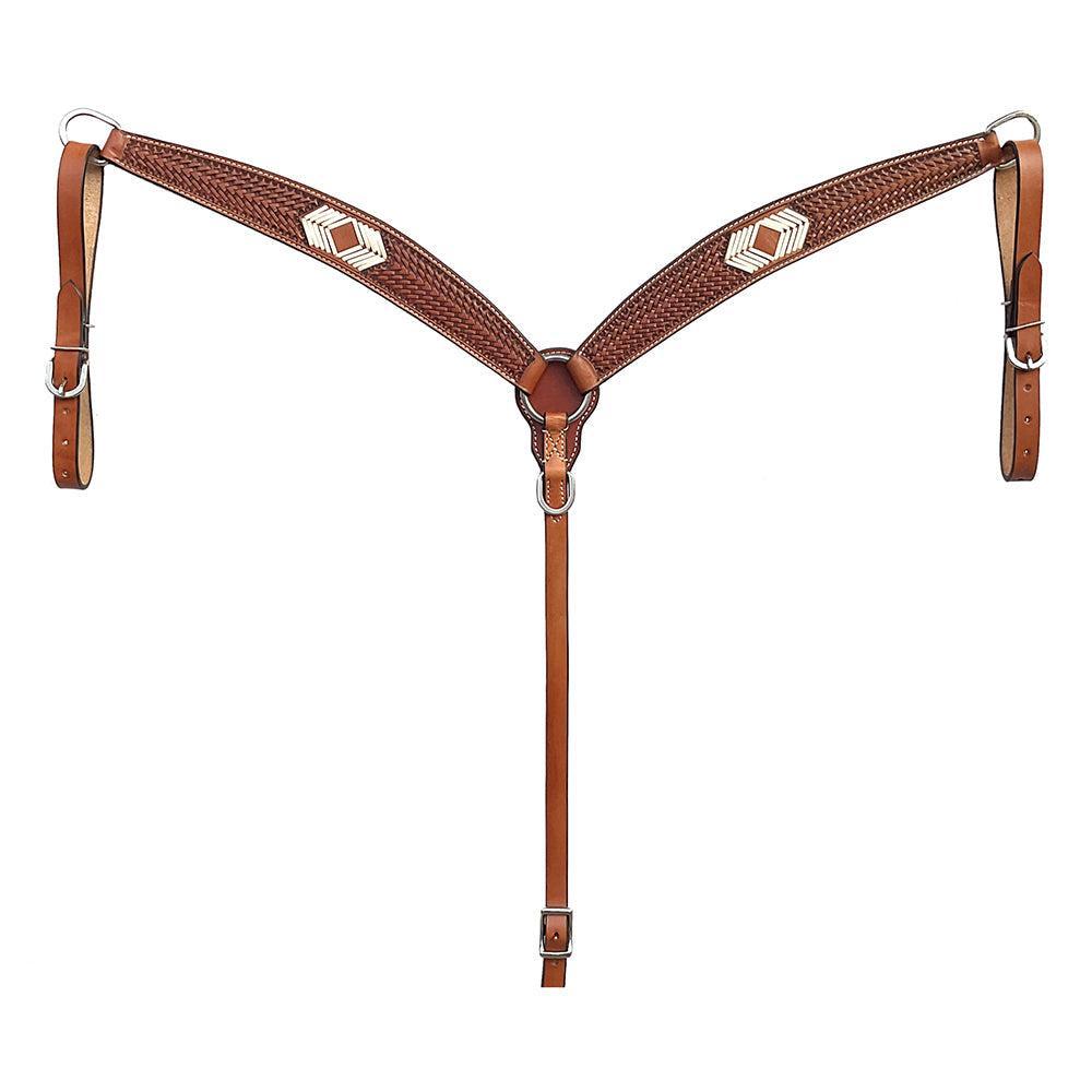 BAR H EQUINE Western Handtooled Leather Horse Headstall &amp; Breast Collar Set