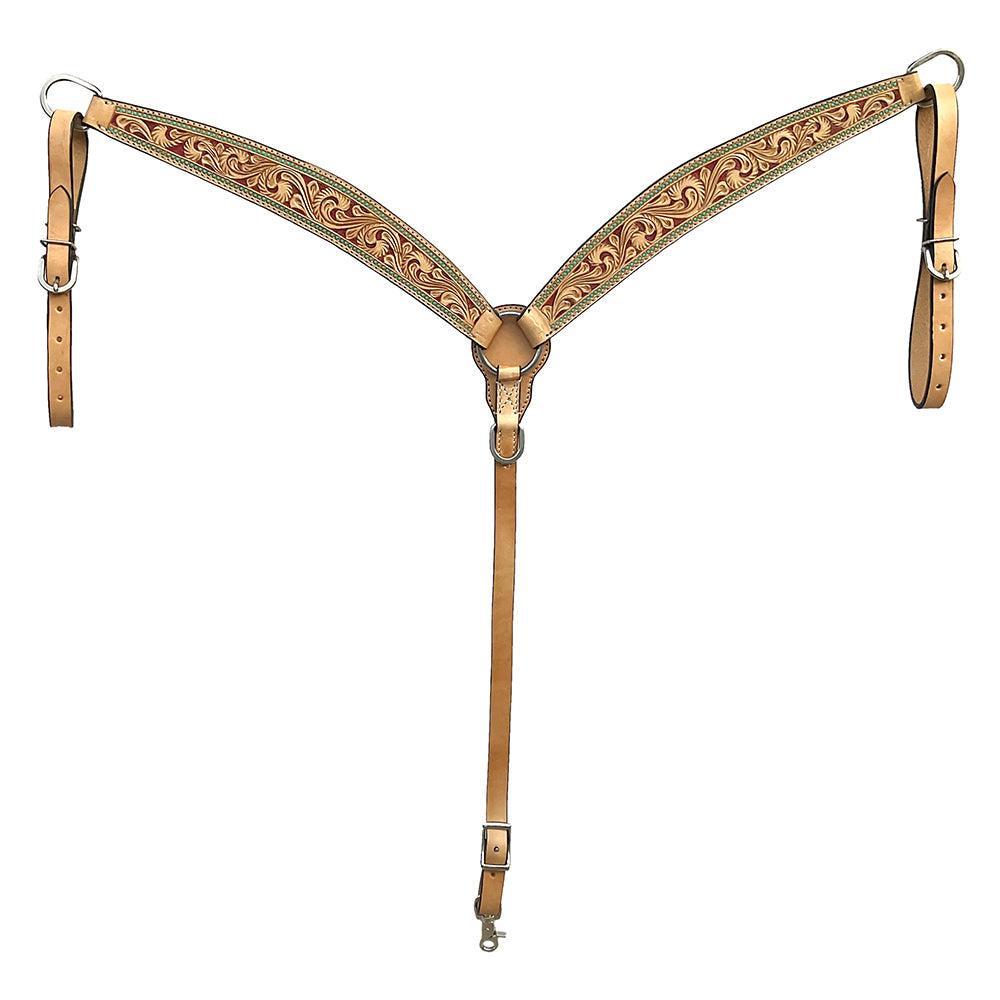 BAR H EQUINE Western Handtooled Leather Horse Headstall &amp; Breast Collar Set