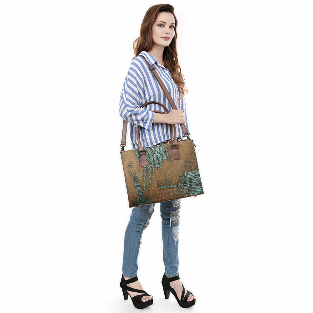American Darling Tote Crocodile Embossed Genuine Leather Women Bag Western Handbag Purse