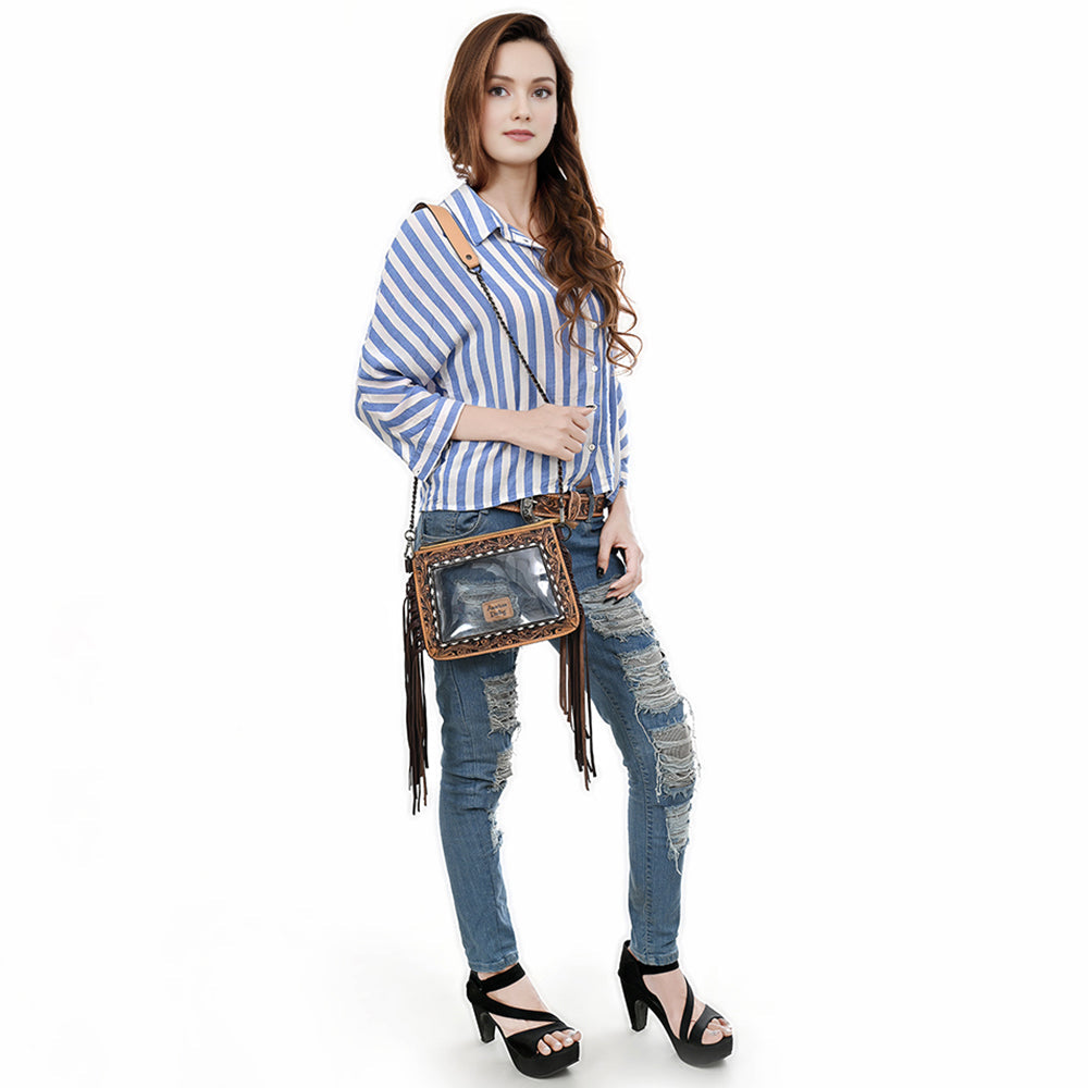 Clear Bag Beautifully Hand Tooled Genuine Leather women bag western handbag purse