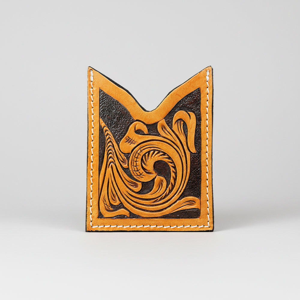 American Darling Floral Women &amp; Men Hand Carved Genuine Leather Card Holder Tan | Handcrafted Western Belt