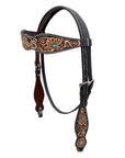 BAR H EQUINE Western Handtooled Leather Horse Headstall & Breast Collar Set