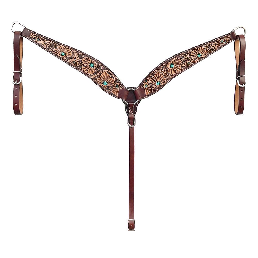 BAR H EQUINE Western Handtooled Leather Horse Headstall &amp; Breast Collar Set