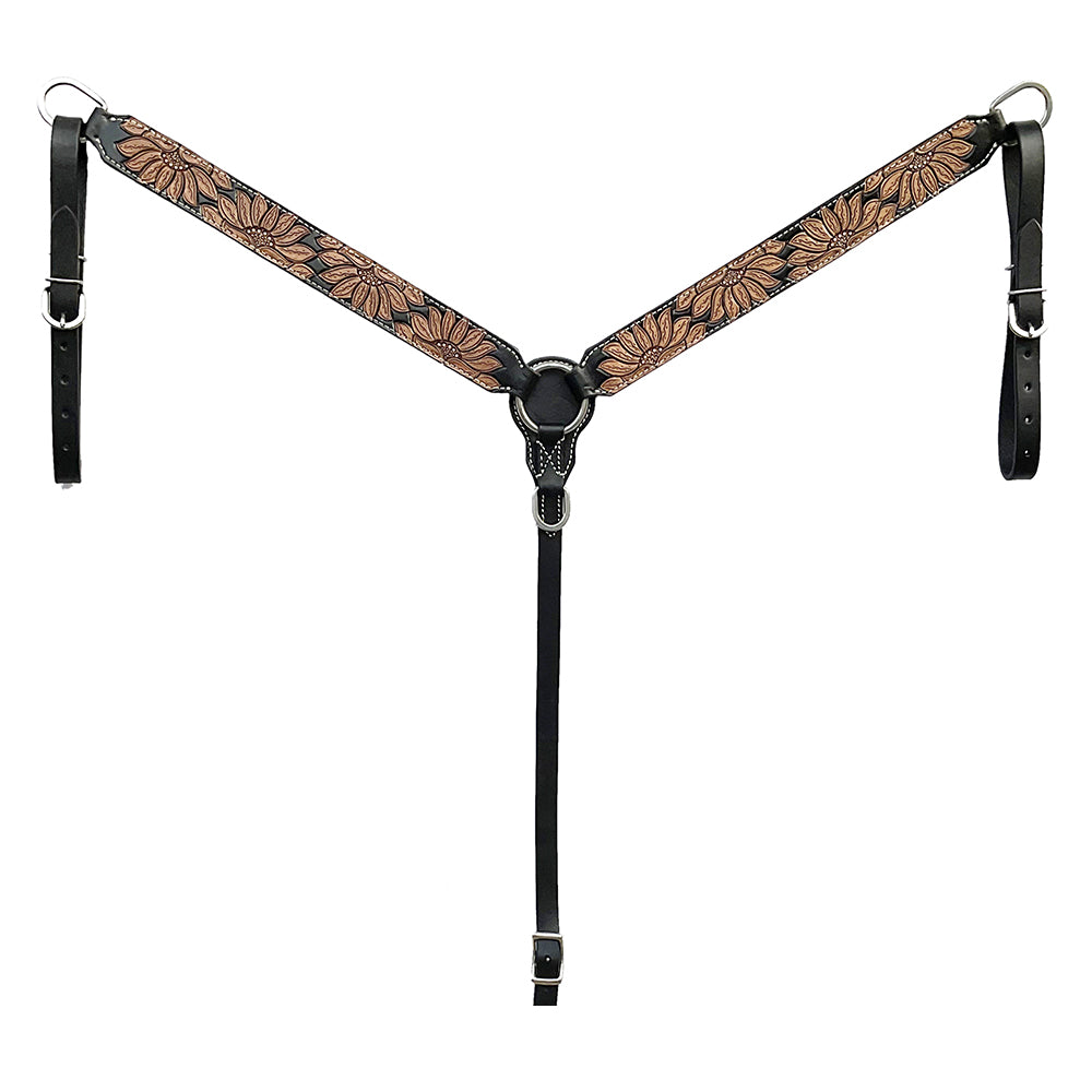 BAR H EQUINE Western Handtooled Leather Horse Headstall &amp; Breast Collar Set