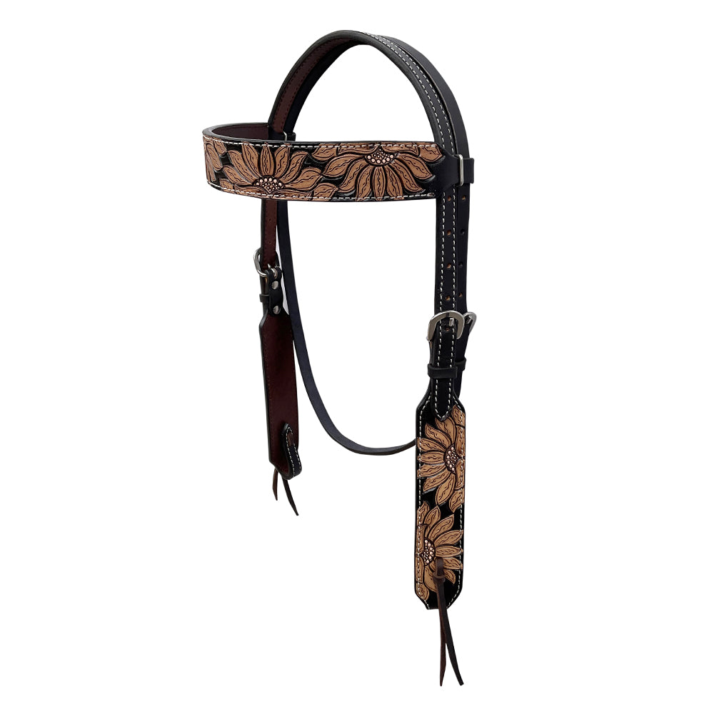 BAR H EQUINE Western Handtooled Leather Horse Headstall &amp; Breast Collar Set