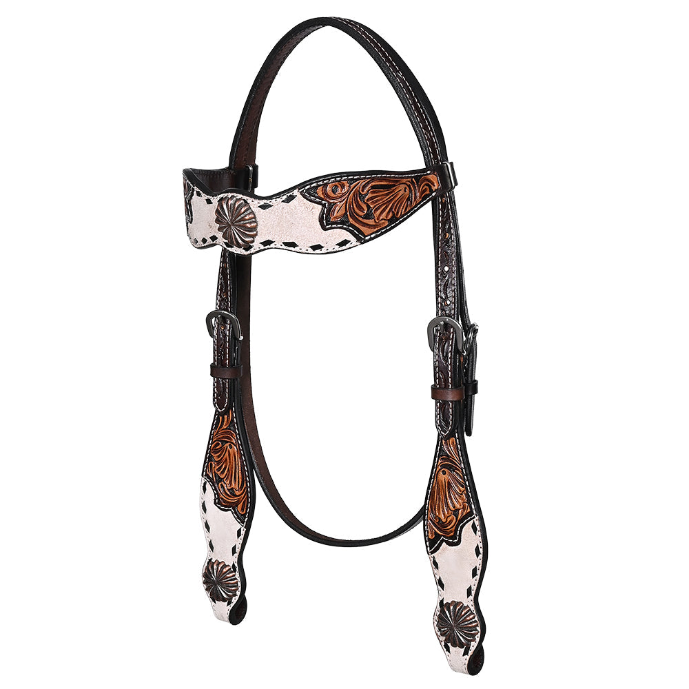 BAR H EQUINE Western Handtooled Leather Horse Headstall &amp; Breast Collar Set