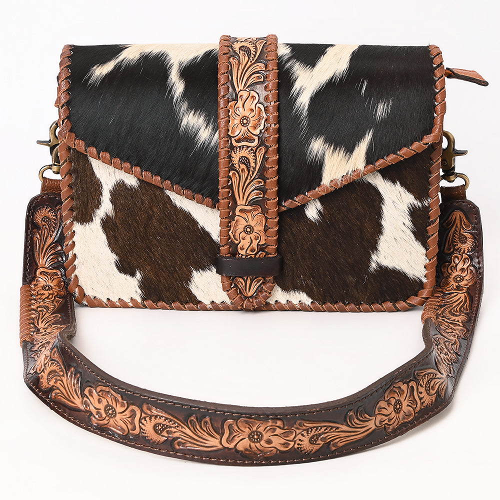 American Darling Hand Tooled  Hair On Genuine Suede Leather Clutch Bag | Tooled Travel Jewelry Case