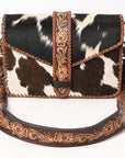 American Darling Hand Tooled  Hair On Genuine Suede Leather Clutch Bag | Tooled Travel Jewelry Case