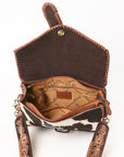American Darling Hand Tooled  Hair On Genuine Suede Leather Clutch Bag | Tooled Travel Jewelry Case