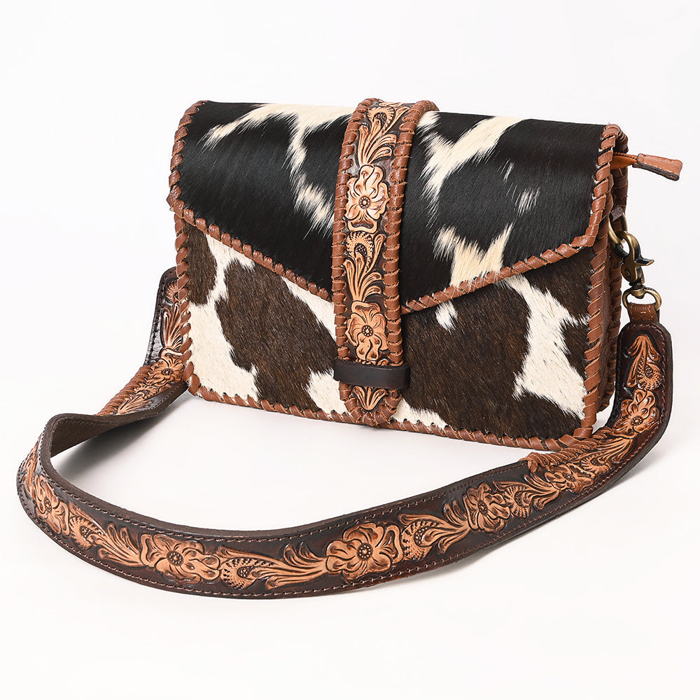 American Darling Hand Tooled  Hair On Genuine Suede Leather Clutch Bag | Tooled Travel Jewelry Case