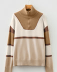 Colorblock Stripe Quarter Zip Collared Sweater