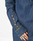 Vintage Denim Western Dress With Studded Tunic Antique Rivets Premium Cotton Fabric