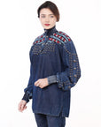 American Darling ADDR019 Denim Women shirt Jacket  Dress Tunic Ladies Girl Top Navy Blue
