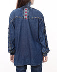 American Darling ADDR019 Denim Women shirt Jacket  Dress Tunic Ladies Girl Top Navy Blue
