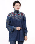 American Darling ADDR019 Denim Women shirt Jacket  Dress Tunic Ladies Girl Top Navy Blue