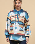 Blue Mountain Turquoise Aztec Lightweight Hoodie Made in America
