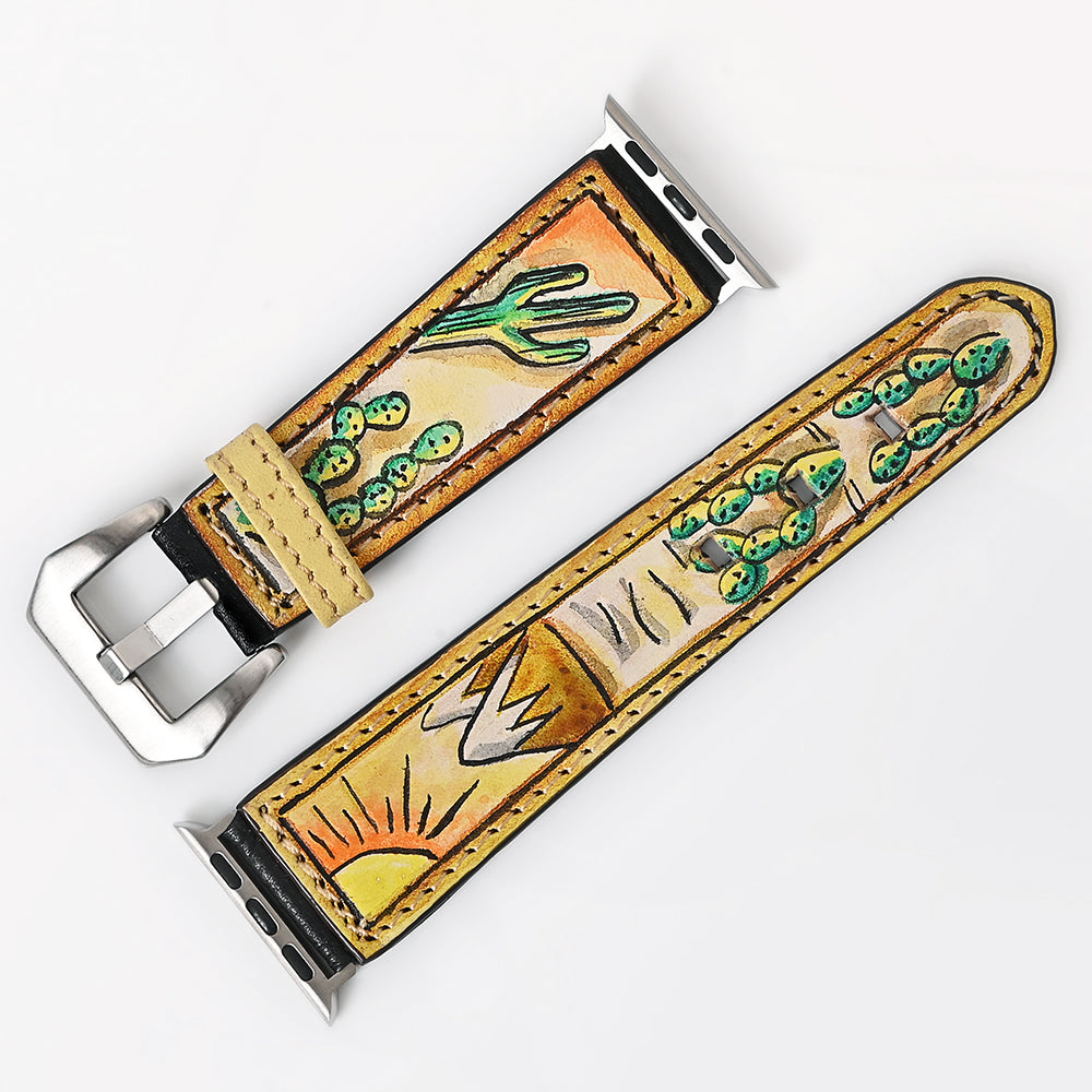 American Darling I watch Strap Genuine Leather With Beautiful Cactus Hand Painted Smart Watch Strap