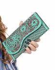 Clutch Beautifully Hand Tooled Genuine Leather women bag western handbag purse