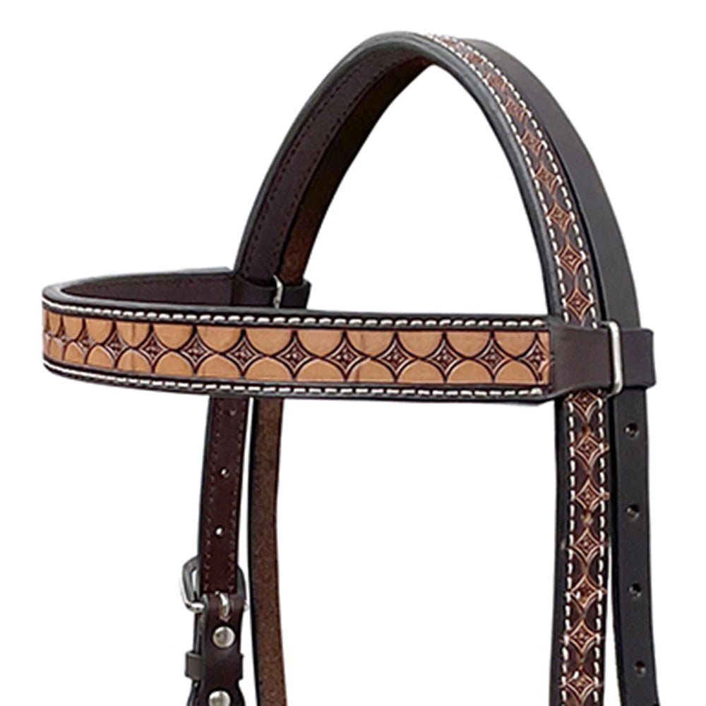 BAR H EQUINE Western Handtooled Leather Horse Headstall &amp; Breast Collar Set