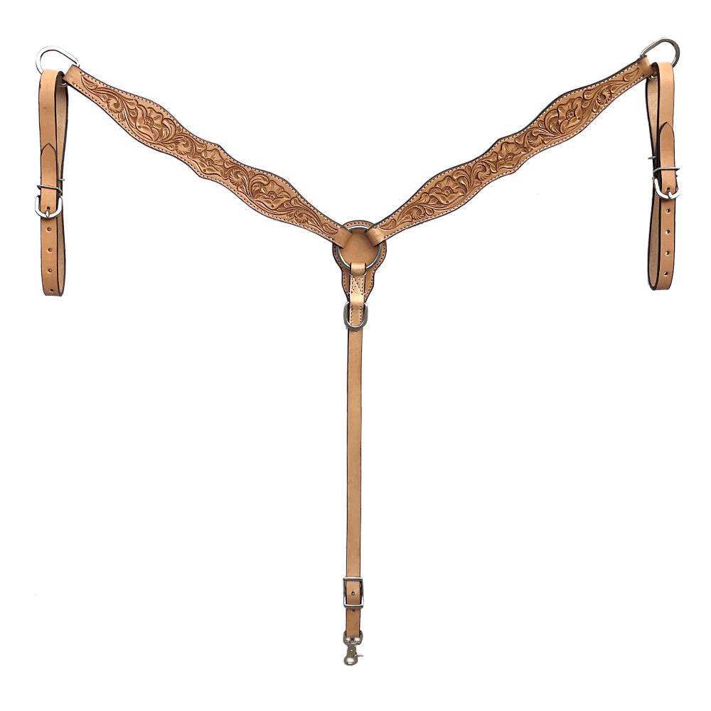 BAR H EQUINE Western Handtooled Leather Horse Headstall &amp; Breast Collar Set