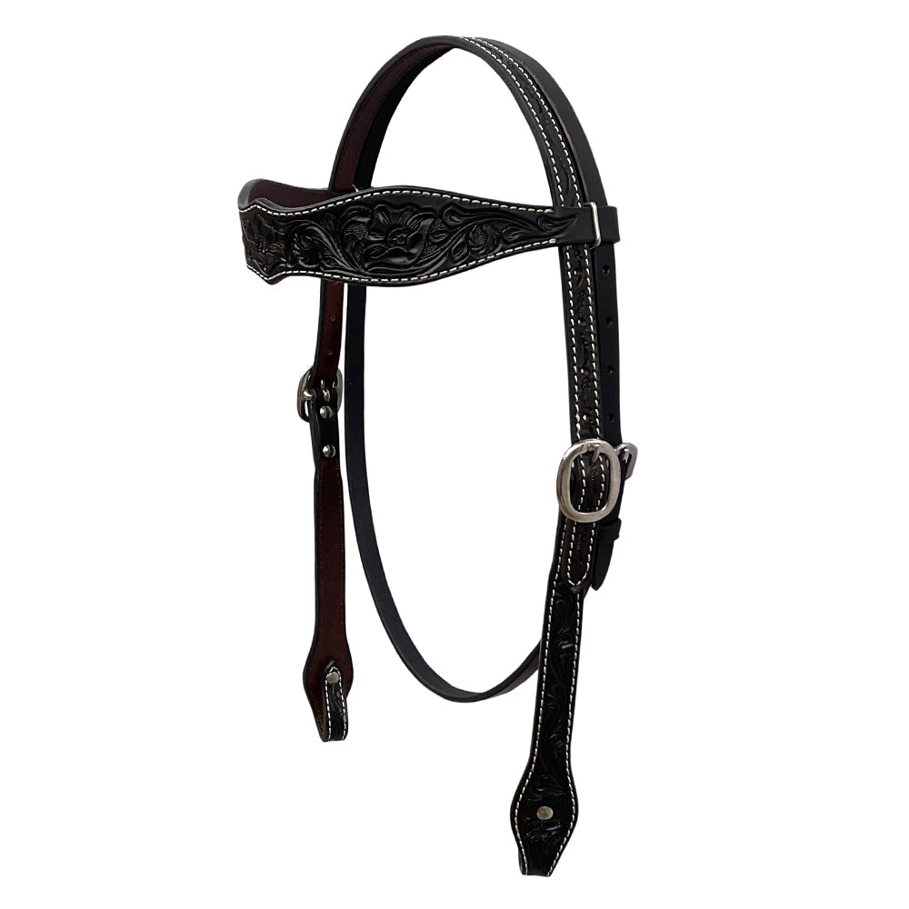 BAR H EQUINE Western Handtooled Leather Horse Headstall &amp; Breast Collar Set