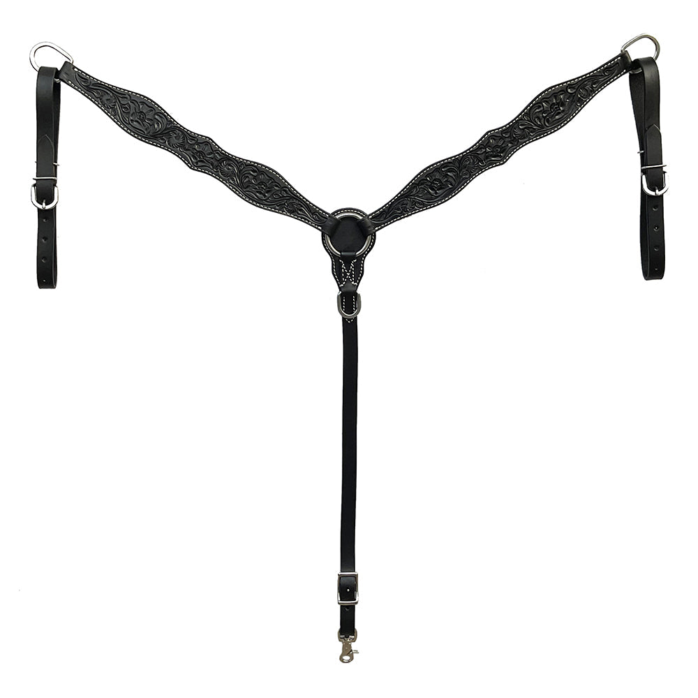 BAR H EQUINE Western Handtooled Leather Horse Headstall &amp; Breast Collar Set