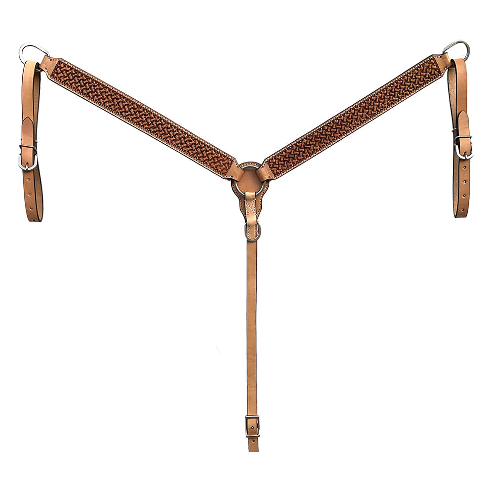 BAR H EQUINE Western Handtooled Leather Horse Headstall &amp; Breast Collar Set