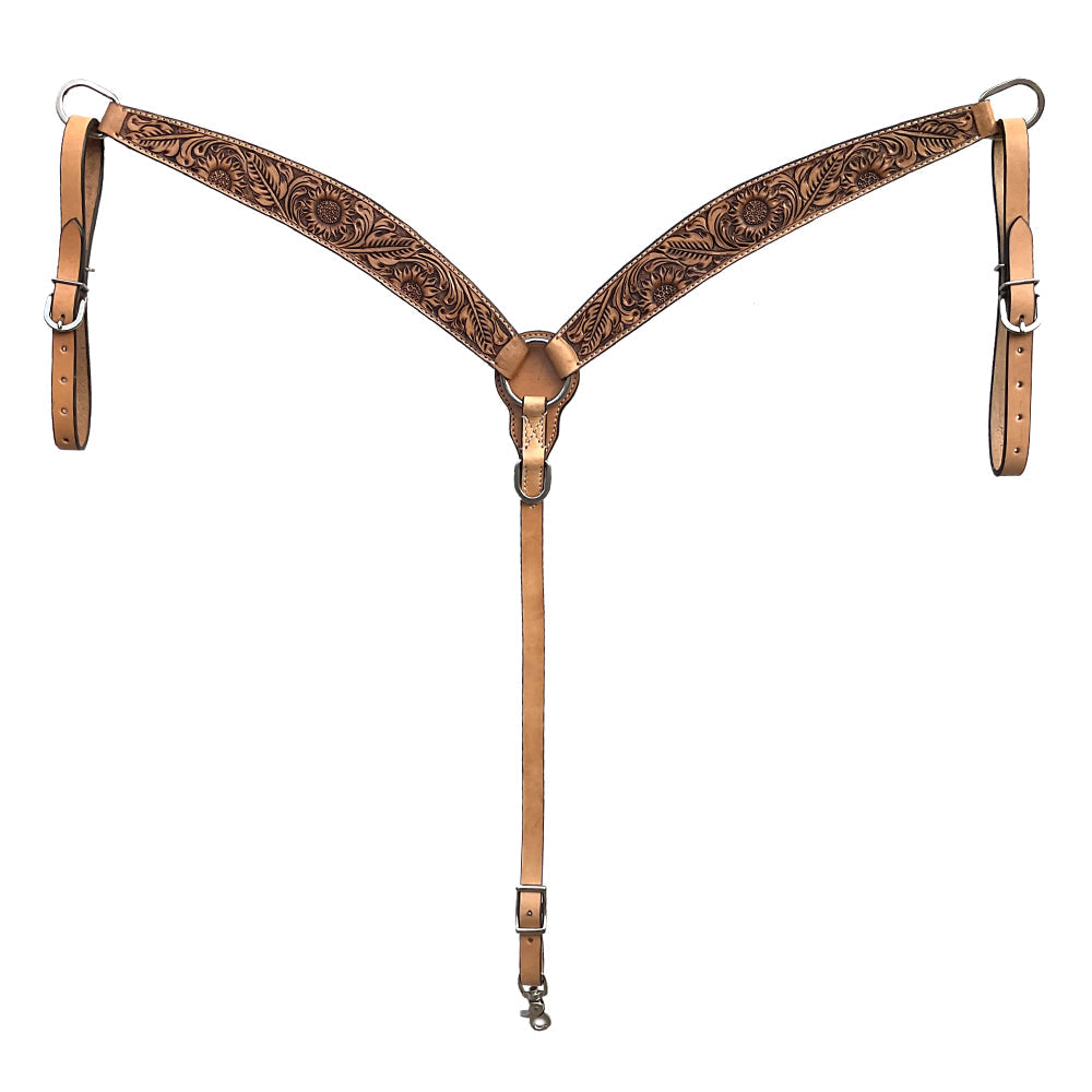 BAR H EQUINE Western Handtooled Leather Horse Headstall &amp; Breast Collar Set